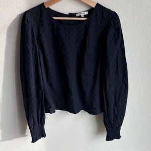 MADEWELL Blouse Eyelet Navy Button Back Smocked  14